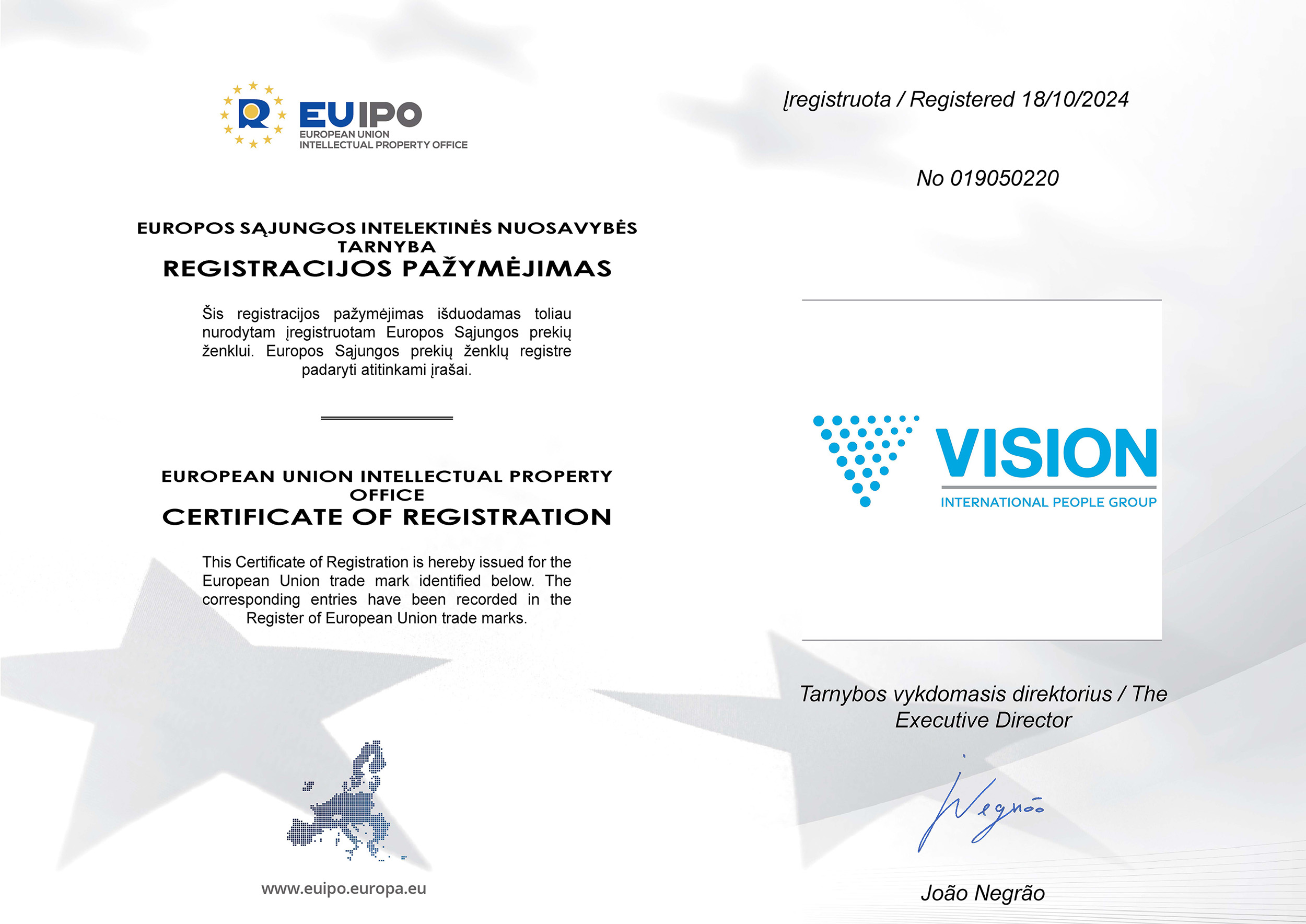 Vision registration Certificate